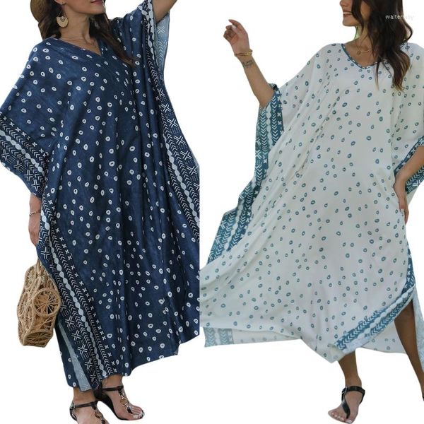 Damen Bademode 2023 Damen Sommer Plus Size Badeanzug Vertuschung Kurzarm Flecken Druck Kaftan V-Ausschnitt Übergroßes Maxikleid Komfort Mädchen