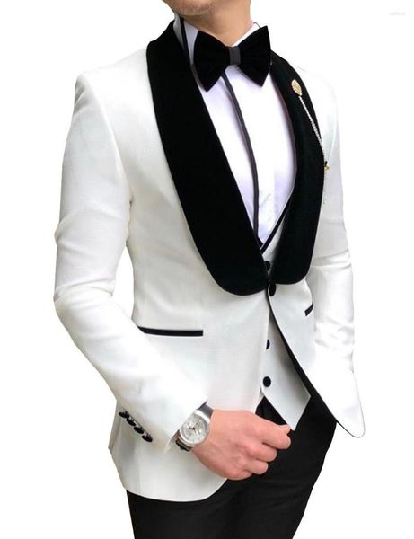 Мужские костюмы Mens White Slim Fit 3 штуки деловой куртки смокинговой курткой