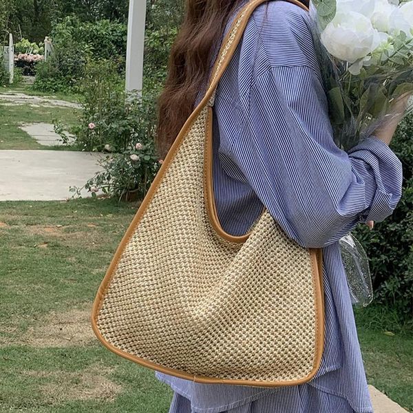 Bolsas de noite Rattan ombro de praia Bolsa de praia Handmade Teclista de palha de tecido para mulheres Bolsa de viagem de verão boêmia feminina Bolsa feminina