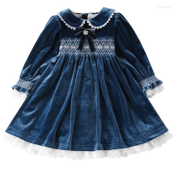 Mädchenkleider Fliege Rotes Weihnachtskleid Bögen Vestido Kleidung Langarm Spanische Vintage Boutique Kinder Spitzenschicht