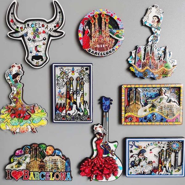 Buzdolabı Mıknatıs İspanya Barcelona Baskı Flamenko Dancer Bullfights Yaratıcı Ahşap Seyahat Anıtı Dekoratif Artefakt Buzdolabı Sticker P230508