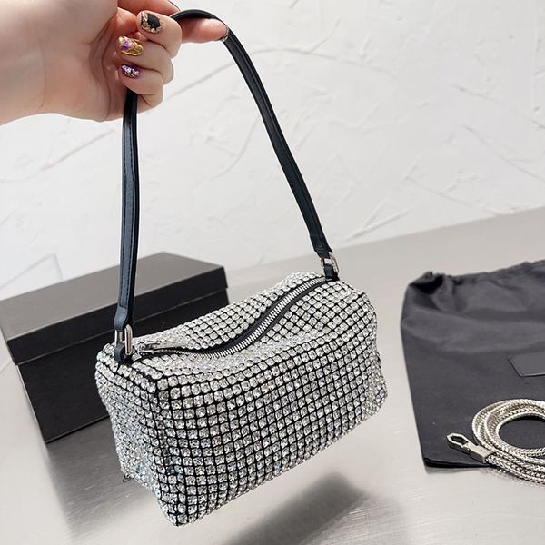 Kristall-Designer-Tasche, Mini-Handtaschen, Top-Luxus-Diamant-Schultertaschen, glänzen, modische Unterarm-Geldbörse, Hobo-Bling-Nylon, hochwertig, klassisch, glänzend, kleine Größe