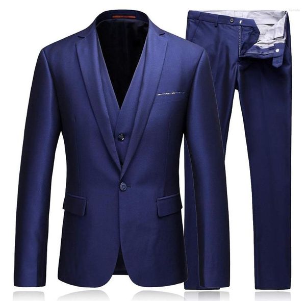 Erkekler takımları erkek smokin 3 set ince fit marka blazer kraliyet mavi elbise elbise erkekler için ukrayna damat gelinlik (blazer pantolon yelek kravat)