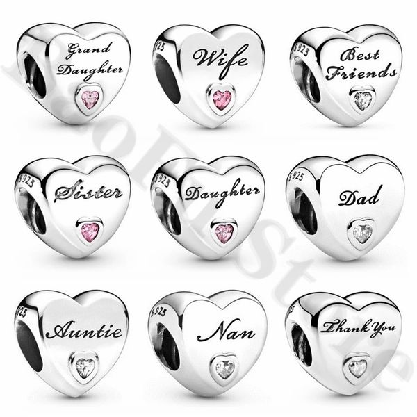 Neu 925 Sterling Silber Perlen Liebe Tochter Vater Frau Bester Freund Nan Danke Geeignet für DIY Armband Geschenk Frauen Pandora Urlaub Schmuck