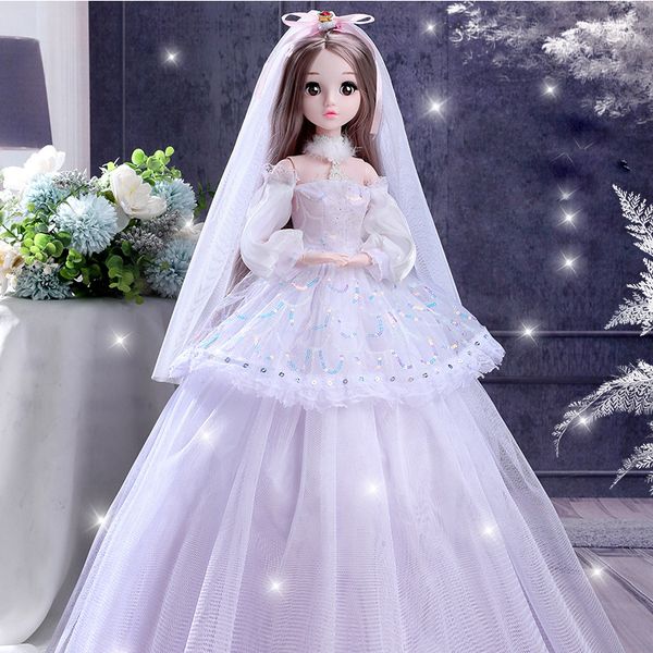 Puppen 1/3 BJD Puppenkleidung Fullset 60cm Prinzessin Puppe Zwinkernde Augen Hochzeitskleid Langer Rock Schuhe Kugelgelenk Puppe Spielzeug für Mädchen 230508