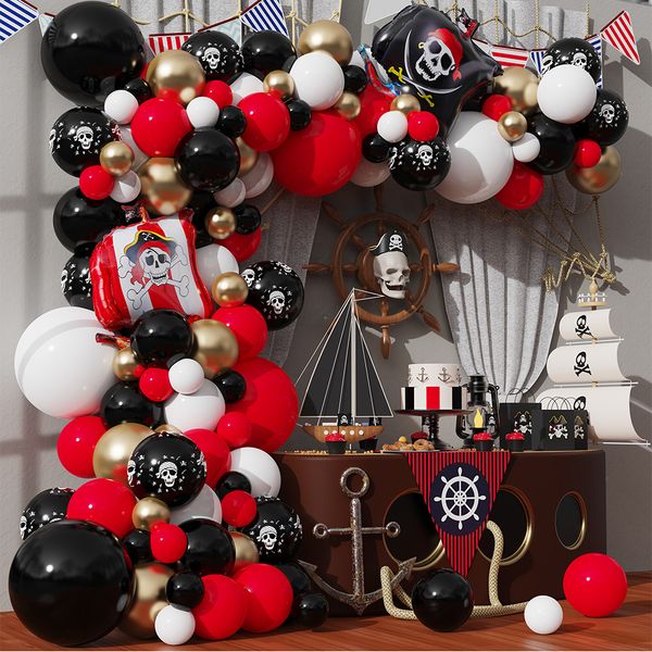 Outros suprimentos de festa de evento 108pcs Pirata Ship Theme Balloon Garland Skeleton Latex Balão Baby Shower Soff Party Festa de Aniversário Decoração de Halloween Background 230508