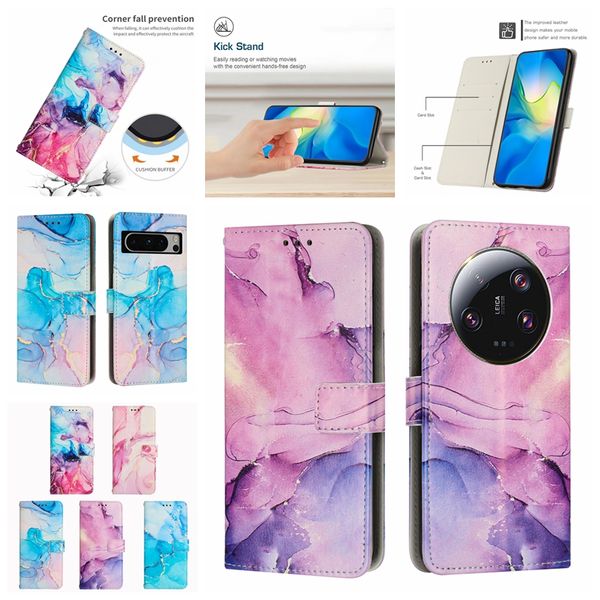 Xiaomi için Mermer Deri Cüzdan Kılıfları 13 Ultra Lite Redmi Not 12 4G Google Pixel 8 Pro 7a Samsung A24 Quartz Rock Stone Granit Kredi Kartı Yuvası Tutucu Flip Cover