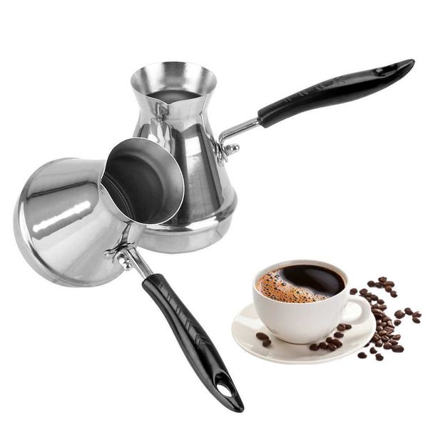 Kaffeekannen Zur Wunschliste hinzufügen Türkische Kaffeekanne Europäische Edelstahl-Kaffeeutensilien Langer Griff Moka-Butter-Fusion-Topf Kochutensilien P230508