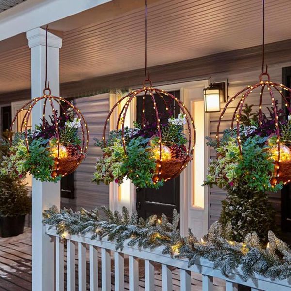 Decorazioni natalizie luminose cesto appeso artificiale decorazione fiore casa anteriori decorazioni per porte navidad