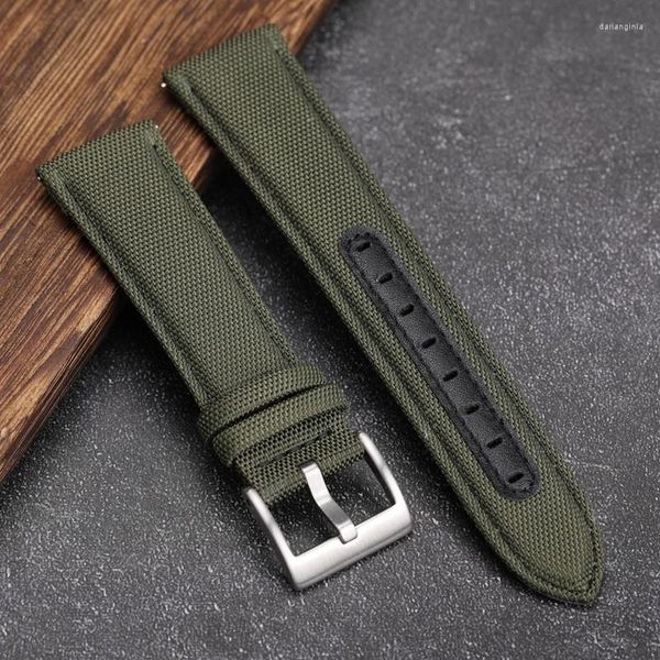 Cinturini per orologi Tela Verde Nero Cinturini in nylon di qualità a sgancio rapido e fibbia spazzolata resistente 20 mm 22 mm