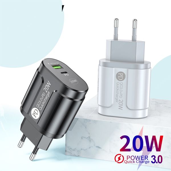 20W Fast USB carregador USB Tipo C Quick Charge 3.0 Adaptador de parede para iPhone 13 12 Pro Max Samsung Xiaomi Mobile Phones PD USB C Carregador