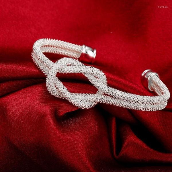 Bangle Fine 925 Carimbar rede de nó de prata para mulheres Jóias de presentes de Natal de festa de moda ajustável