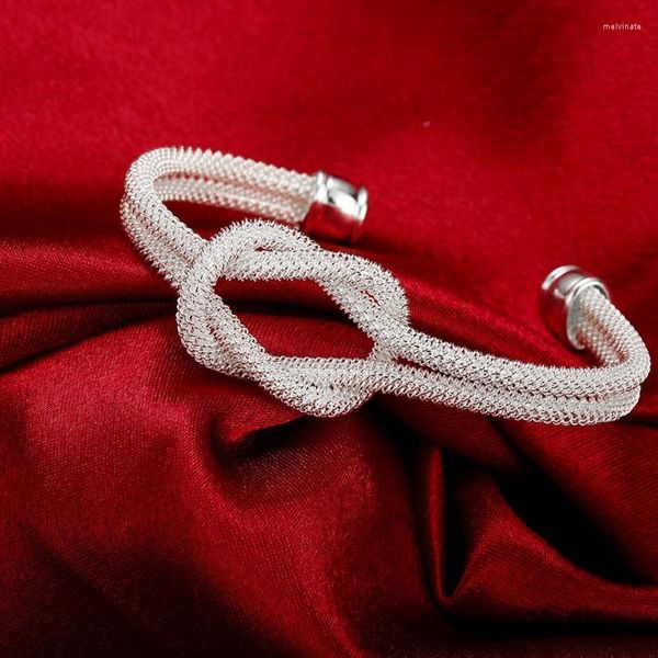 Bangle Fine 925 Серебряная серебряная серебряная сеть для женщин Регулируемая модная вечеринка свадебные рождественские подарки украшения ювелирные изделия