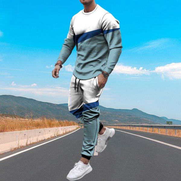 Men's Tracksuits Round Neck Sports Sports Set Spring e Autumn Men Suit 3D Mosaic Pattern Streetwear Men Tracksuit Men's Long Sleeve Conjunto 230508