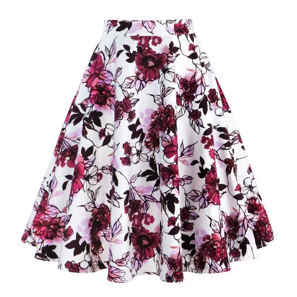 Saias de chegada verão uma linha saia floral vintage 50s pin up style rockabilly swing saias mulheres retro cintura alta saia midi 230508