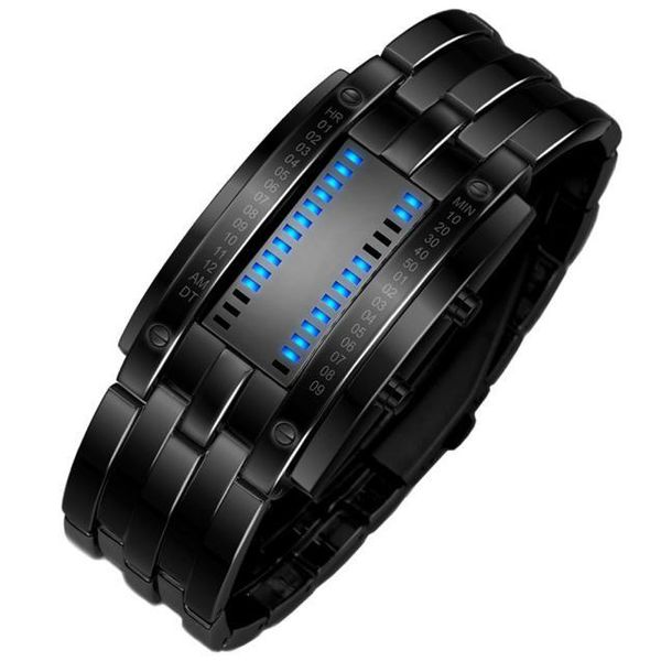 Avanadores de punho Data de aço inoxidável preto masculino Digital LED Sport Watches Business Wrist Casual Casual