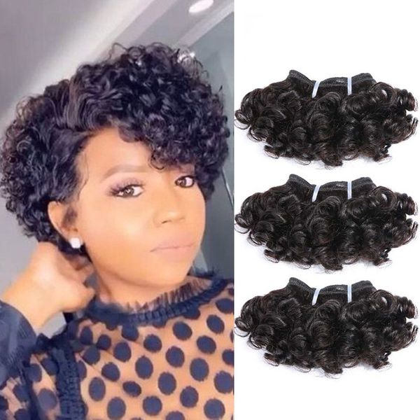 Hair Bulks Code Calla Bouncy Curly Weave Bundles Double Draw Brazilian Human Extensions Natural Dark Brown Color Short 230508