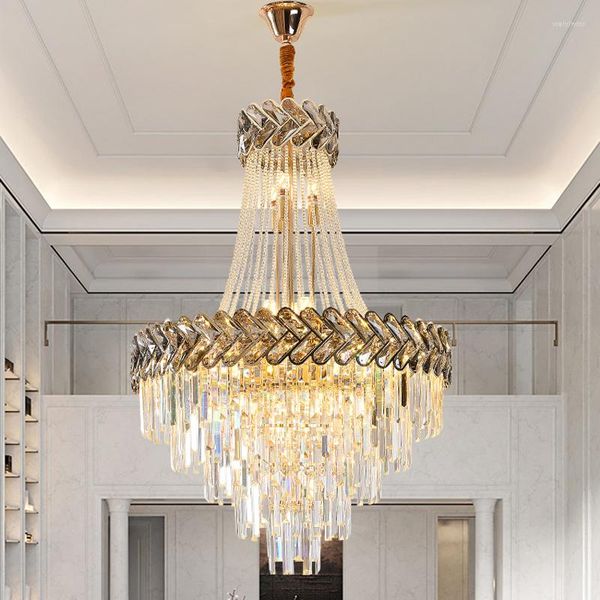 Kronleuchter El Esszimmer Große Kristallleuchter Beleuchtung Villa Wohnzimmer Lampe Moderne Treppe Lange Hängelampen