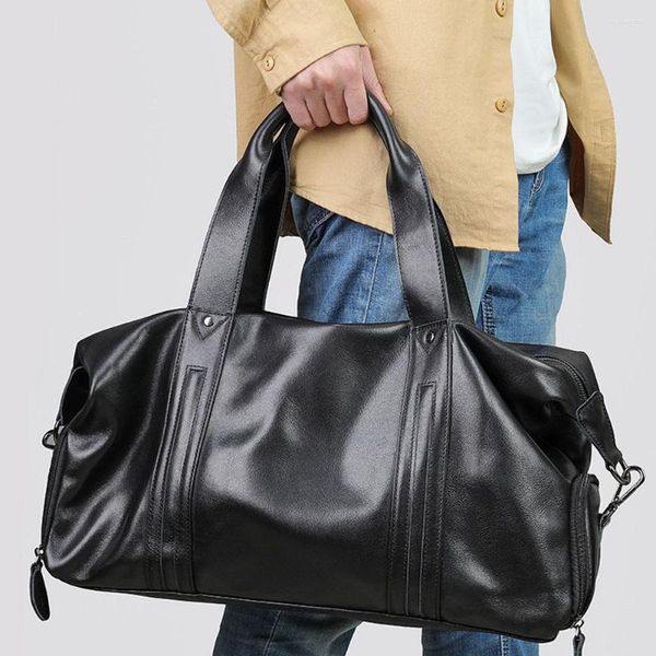 Duffel Bags Fashion Big Leather Travel Bag Случая натуральная коровая поездка Duffle Multifunction Tote Tote Crossbody