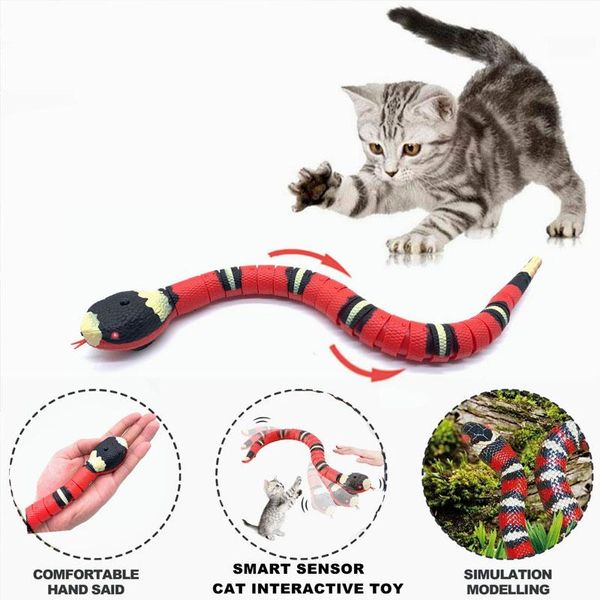 Brinquedos inteligentes de detecção de cobra gato brinquedos interativos elétricos automáticos carregamento usb gatinho gato acessórios para crianças cães de estimação jogo