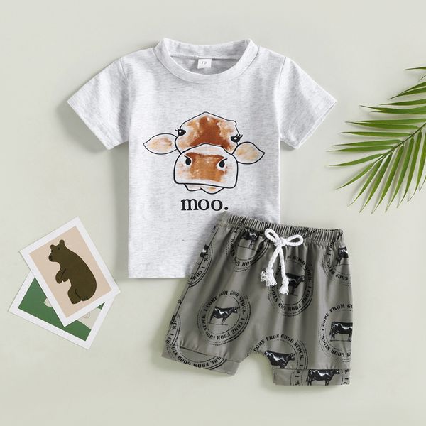 Infantis Boys Cartoon Clothing Sets Summer Baby Cow Impresso de manga curta T-shirt Desenhe shorts de roupas casuais roupas de criança casual roupas S2199