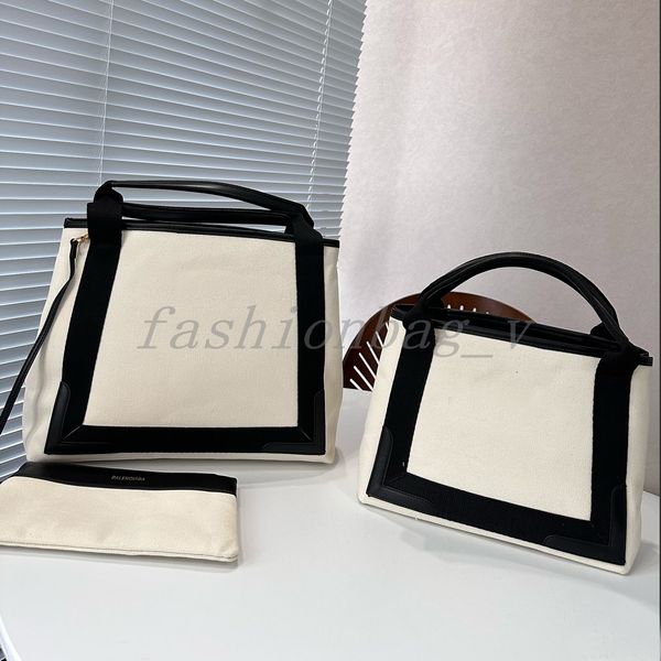 Designer Taschen Damen Große Canvas NAVY Einkaufstasche Kleine Einkaufstasche Schwarz Weiß Klassische farblich passende Handtasche