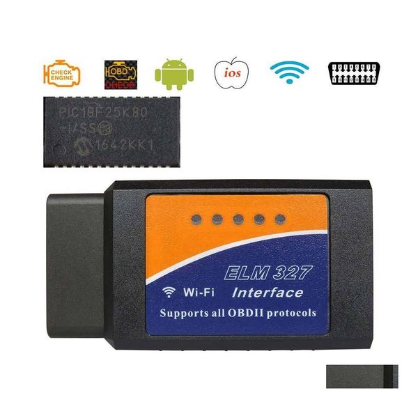 Diagnosewerkzeuge Elm327 V1.5 Obd2 Scanner Wifi/Bluetooth Elm 327 Pic18F25K80 Obd 2 Ii Für Android/IOS/PC/Tablet Pk Icar2 Drop Delive Dh2E5