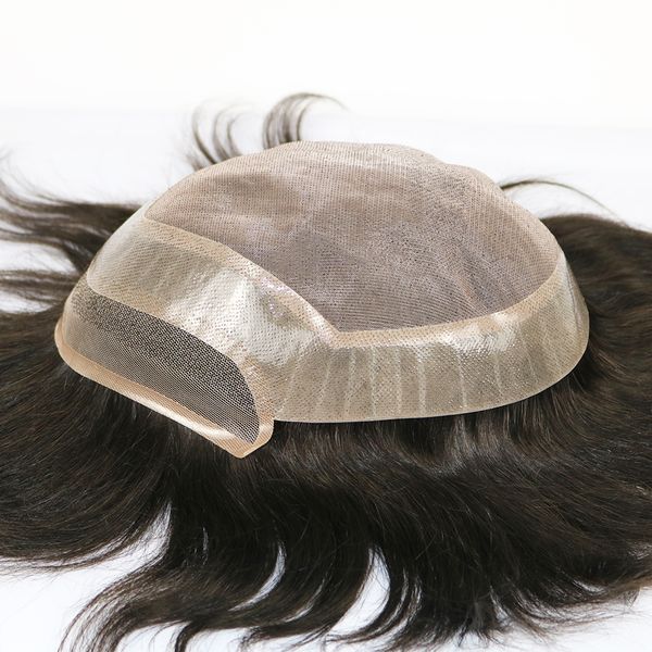 Toupet für Männer 100 % europäisches Echthaar mit feiner Monospitze Herren-Haarersatzsystem Haarteile 20,3 x 25,4 cm #1B Off Black #1 Jet Black