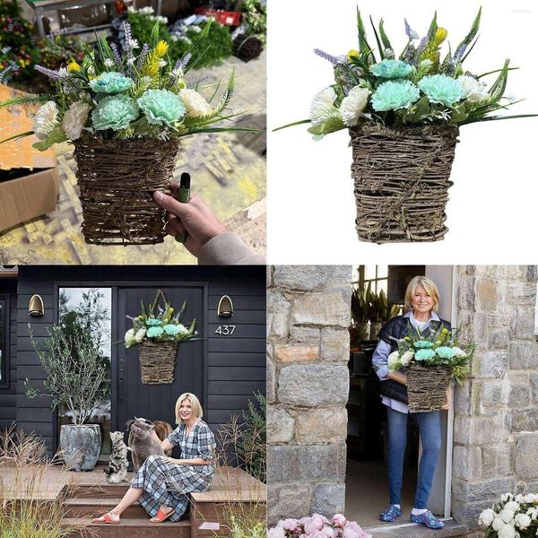 Flores decorativas da primavera do dia das mães da mamãe ciagueira cana cesta de flores por porta de imitação de lavanda pendurada em casa decoração