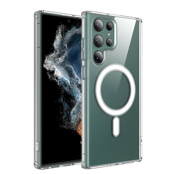 Custodia per telefono magnetica trasparente per Samsung Galaxy S23 S22 Ultra Plus Cover Accessori per caricabatterie di ricarica wireless