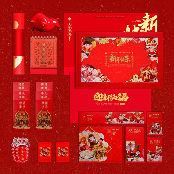 Forniture per feste Altro evento Tigre Anno Distico Confezione regalo Confezione logo aziendale personalizzato Calendario da tavolo Red-Fu Character Spring Festiva