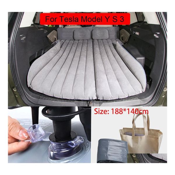 Altri accessori interni Letto gonfiabile per auto per Tesla Model 3/Y/S 2021Car Suv Travel Cuscino d'aria per esterni pieghevole portatile floccante Dhgah