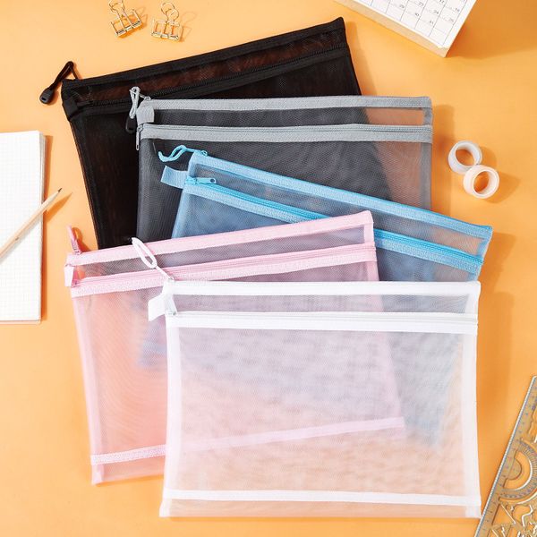 Envelope de gaze branca transparente zíper de bolsa de caneta para receber os estudantes do escritório A5 Capas de arquivos de dados vendendo fabricantes