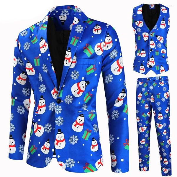 Ternos masculinos Gwenhwyfar Men Terne Impresso Christmas 3 peças (colete de calças de jaqueta) casaco masculino de blazer masculino para festas de dia baile