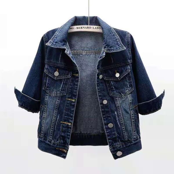 Jaquetas femininas Jaqueta jeans Mulheres Mangas de três quartos Jeans Jean Woman Woman Denim Coat Chaqueta Vaquera Mujer Veste Jeans Femme 230508