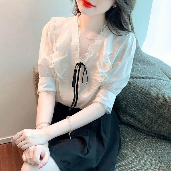 Kadın bluz gömlekleri artı boyutu bluz güzel ve kısa kollu Koreli kıyafetler vintage üst moda kadın 2023 y2kwomen's