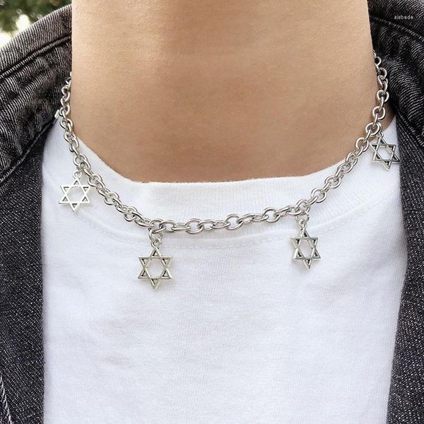 Correnturas de aço inoxidável Magen David Star Charms Colar para homens Menino Curb link colar jóias de hip hop