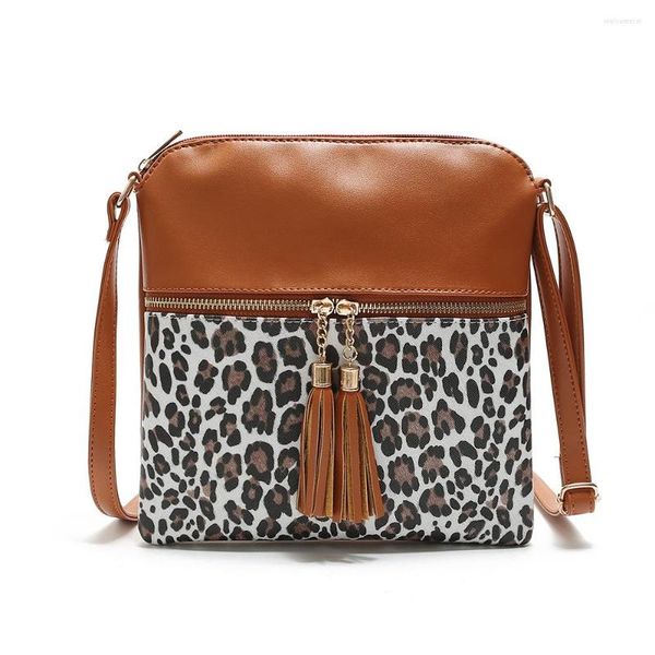 Вечерние сумки Crossbody for Women Bump Color Leopard Tassel Bag Lady Один плечо изношенные кошельки и сумочки роскошные дизайнерские