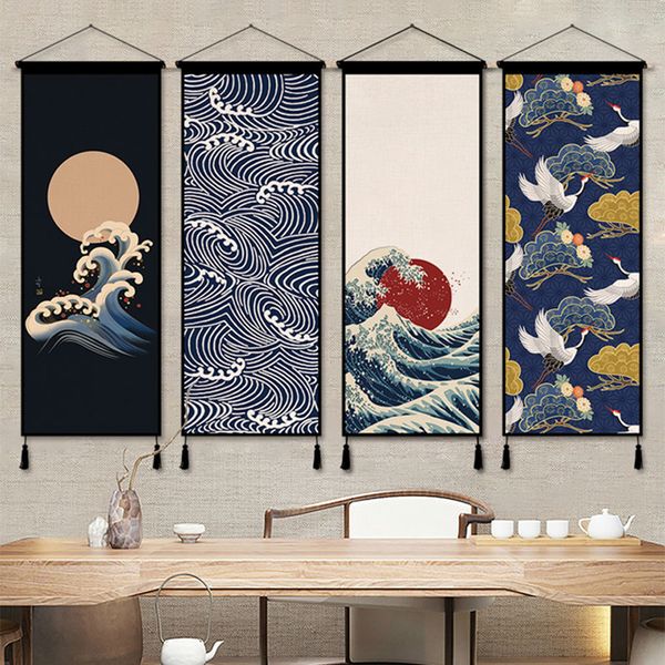 Taquestres de estilo japonês sala de estar de fundo decoração de parede de tapeçaria quarto pendurado pinturas de arte de pano 230508