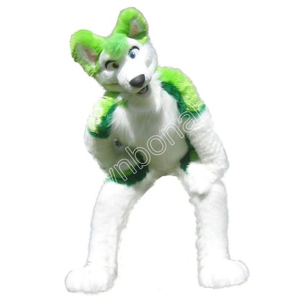 Vendite calde Green Husky Costumi della mascotte Personaggio dei cartoni animati Vestito Vestito di Natale All'aperto Vestito da festa Formato adulto Abbigliamento pubblicitario promozionale