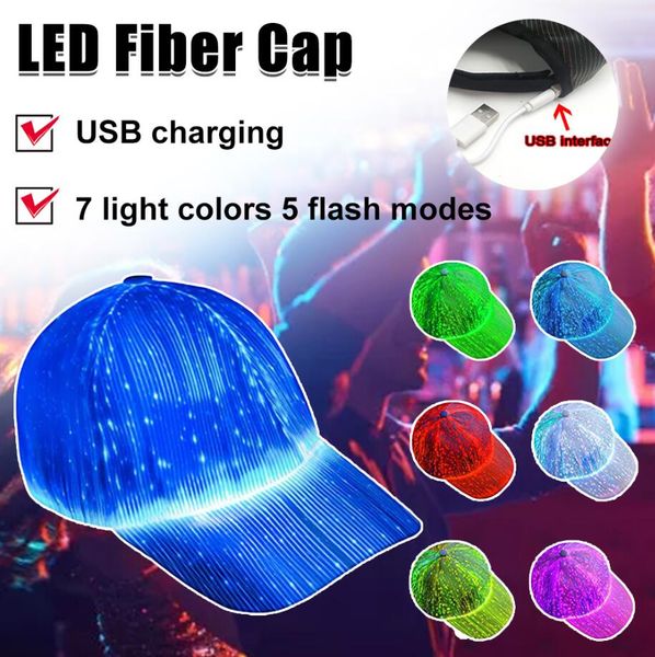 LED Cap fibra óptica luminosa homens homens amantes Baseball Festival de música Xmas Halloween Hip Hop Bar Party Street Dance Hats