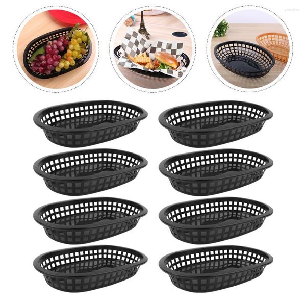 Conjuntos de utensílios de jantar 12 pcs lanche cesto tigela vegetal preto placas de plástico que servem barcos bandeja de casculos