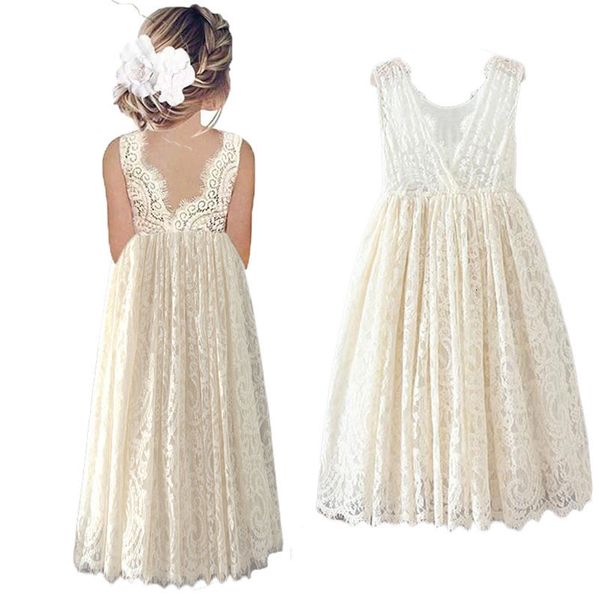 Abiti da ragazza Taglie forti Principessa Ragazze Pizzo di cotone Vestito lungo da festa Neonato Bambina di fiori Matrimonio Compleanno Abbigliamento per bambini 2 4 6 8 10 12 14 230508