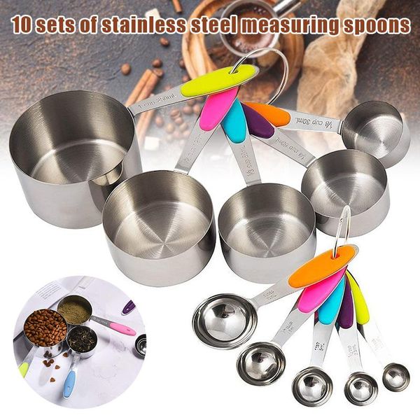 Colheres de 10 PCs/conjunto de xícaras de medição de aço inoxidável conjunto para cozinhar cozimento Fazendo chá Ferramentas de cozinha de café AUG889