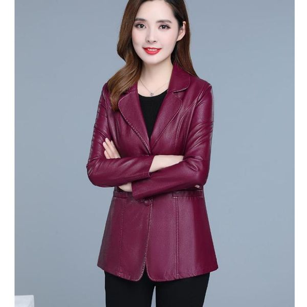 Cappotto di pelliccia da donna prezzo basso in vendita giacche in ecopelle vino rosso 2022 primavera autunno moda coreana sottile risvolto nero cappotti in PU femminile