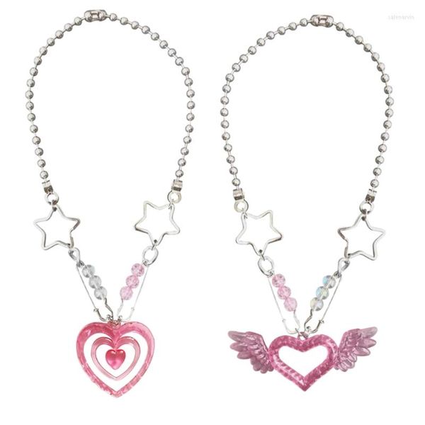 Catene F19D Collana con perline a forma di stella Girocollo gotico Ciondolo amore in acrilico