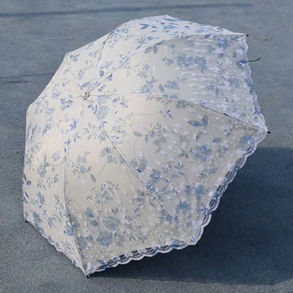 Зонтичные кружевные ультрафиолетовые защиты Женщины зонтик цветочниц Женская ветряна водонепроницаем