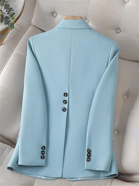 Kadın Suits Mavi Ceket Kadınlar 2023 Kadın Günlük Uzun Kollu Tek Düğme Giysileri Ofis Leydi Katı İş İş Giyim Formal Blazer