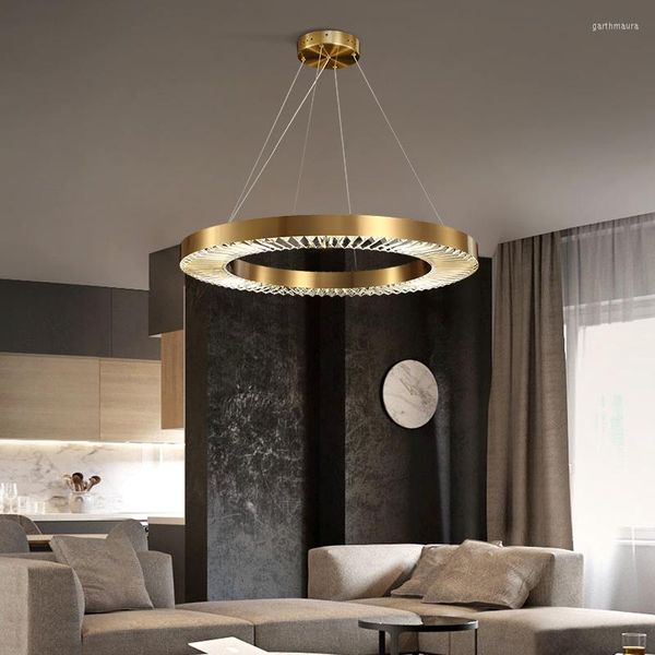 Chandelins Biewalk Modern Crystal Gold Candelier Ring Led Ledroom Sala de jantar Living Dimmable com lâmpadas de controle remoto