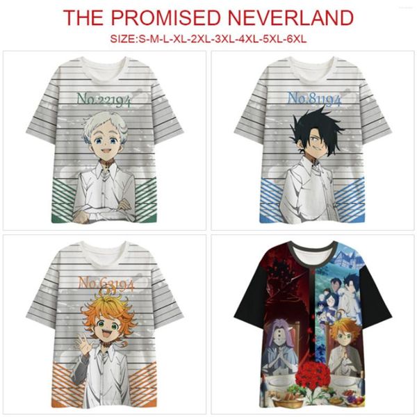 Camisetas de Men Camisetas Anime O prometido logotipo Neverland Manga curta Camiseta Cosplay Costume Boutique para meninos